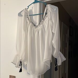 Elegant White Blouse with Black Trim